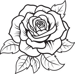 Elegant rose vector logo in detailed black line art style Classic black rose line drawing vector icon with smooth flow