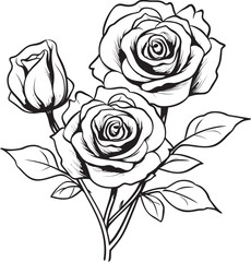 Elegant rose line drawing vector icon in clean black lines Artistic black rose line art vector logo with smooth flow