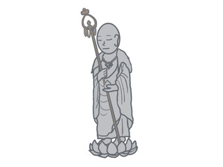 Illustration of a statue of Jizo Bodhisattva standing with a shakujo 