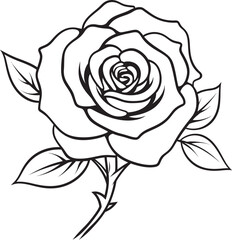 Beautiful rose line art vector logo with bold black outlines Classic black rose vector icon with fluid line art design