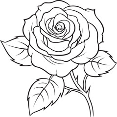 Elegant black rose line drawing vector icon with precise lines Artistic rose line art vector logo with smooth black strokes