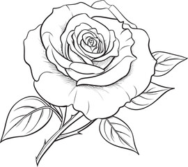 Minimalist Rose Line Drawing Vector Icon with Fine and Artistic Black Strokes Classic Rose Line Art Vector Logo with Smooth and Refined Floral Details