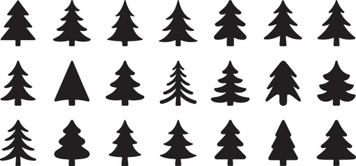 Obraz premium Christmas Tree Silhouettes Collection – Black and White Pine Icon Set