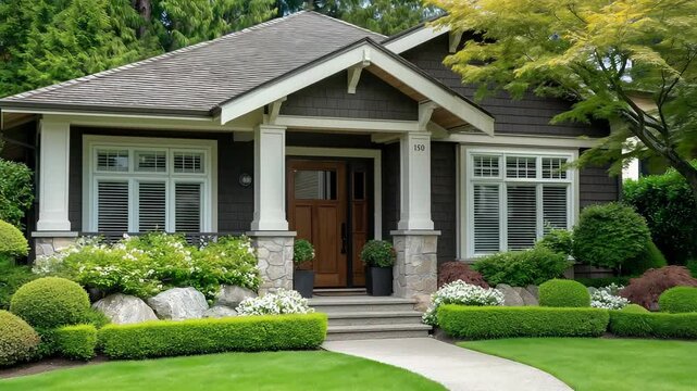Classical American house in the suburbs with white trim