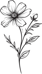 Modern black wildflower tattoo design with refined line details Bold wildflower tattoo element vector design in clean black lines