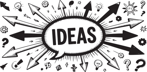 Fototapeta premium Ideas Explosion – Black and White Brainstorming Concept with Arrows and Icons