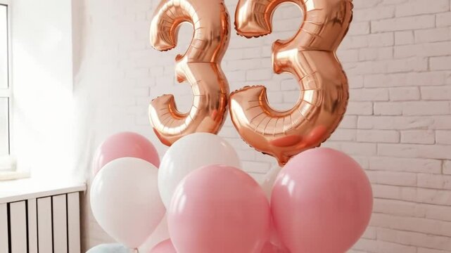 Rose gold number balloons birthday celebration