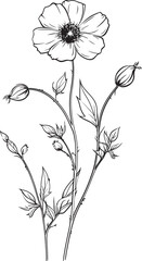 Artistic black floral tattoo vector icon with organic petal shapes Sophisticated black wildflower tattoo design with flowing lines