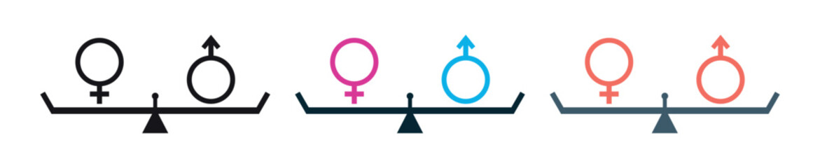 Gender Equality Balance Scale Icon. Male & Female Symbols, Equity, Diversity, Inclusion, Human Rights Vector Design