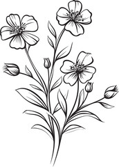 Detailed wildflower tattoo element in black line art style Artistic black wildflower tattoo vector icon with natural curves