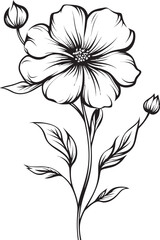Black wildflower tattoo vector element with smooth line art Beautiful minimalist wildflower tattoo icon in elegant black