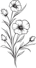 Elegant wildflower tattoo design element with fine black outlines Beautiful black line wildflower tattoo vector icon with delicate petals