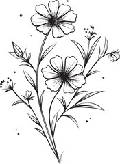 Beautiful black line art wildflower tattoo design for logos and icons Sophisticated wildflower tattoo vector element with elegant curves
