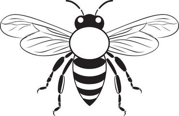 Graceful bee drawing with intricate black line art design Elegant bee icon featuring stylized black vector drawing