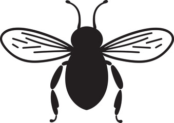 Graceful bee vector drawing in solid black line art style Elegant bee illustration with organic black vector shapes