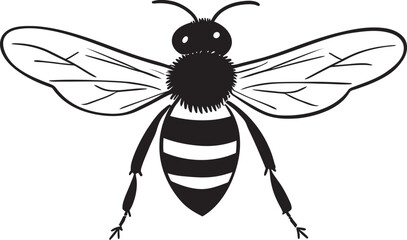 Artistic bee illustration in bold black line drawing style Stylish black bee vector icon with organic petal line details