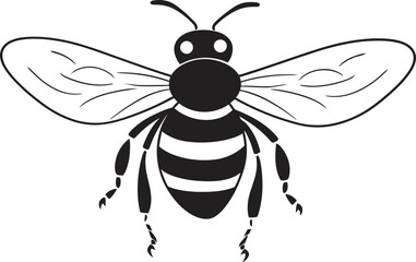 Modern bee drawing with minimalist black vector outlines Elegant black bee vector illustration with detailed wings
