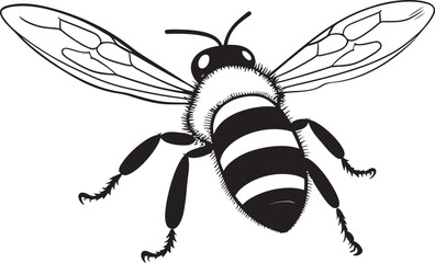 Bold bee illustration in solid black vector line art style Sophisticated bee icon with stylized black vector drawing lines