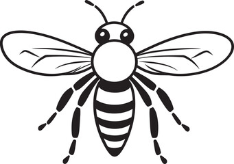 Bold black bee vector icon with strong line art details Artistic bee illustration featuring sleek black vector shapes