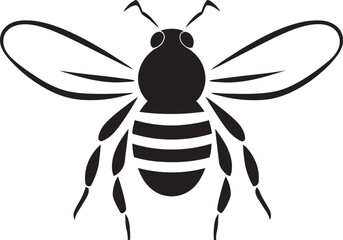 Modern bee vector drawing in solid black with detail Stylish bee logo featuring elegant black linework design