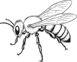 Clean Bee Vector Icon in Stylish Black Line Art Style Artistic Bee Illustration with Refined Black Vector Linework