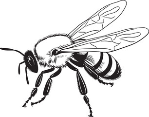 Beautiful Bee Vector Icon in Bold Black Line Drawing Detailed Bee Illustration Featuring Modern Black Vector Design