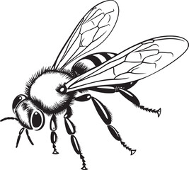Graceful Bee Icon Featuring Clean Black Vector Linework Elegant Bee Drawing with Modern Black Line Elements