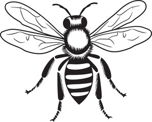 Elegant Black Bee Vector Icon with Bold Line Elements Artistic Bee Drawing in Modern Black Vector Style