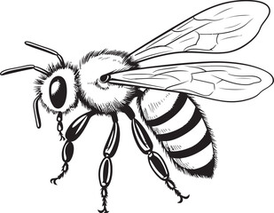 Detailed Bee Illustration with Flowing Black Vector Elements Graceful Bee Icon in Artistic Black Line Design