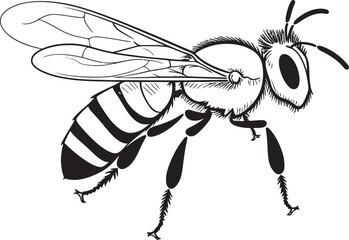 Modern Bee Illustration Featuring Smooth Black Line Elements Artistic Bee Vector Icon with Clean Black Line Design