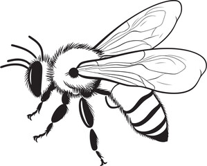 Artistic Bee Illustration with Refined Black Vector Elements Stylish Bee Drawing in Classic Black Vector Line Style