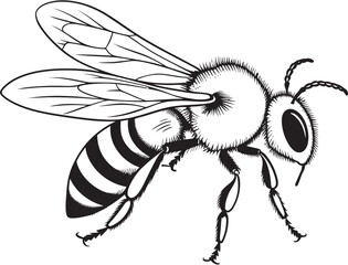 Beautiful Bee Vector Illustration Featuring Artistic Black Lines Detailed Bee Drawing in Classic Black Vector Style