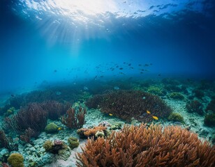 Obraz premium Sunlight penetrating ocean floor revitalizing coral reef ecosystem