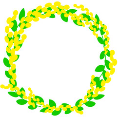 round frame with green leaves