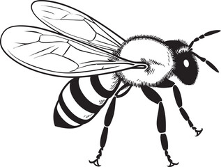 Modern Bee Illustration with Detailed Black Linework Artistic Bee Logo with Bold Black Vector Elements