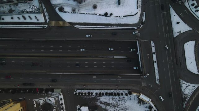 Drone view of Al-Farabi Avenue in Almaty, Kazakhstan