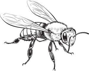Modern Bee Vector Drawing Featuring Elegant Black Lines Sophisticated Black Bee Illustration with Detailed Linework