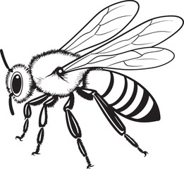 Elegant Black Bee Vector Drawing with Artistic Line Elements Sophisticated Bee Vector Icon with Bold Black Linework