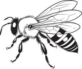 Detailed Bee Drawing in Modern Black Vector Illustration Graceful Bee Illustration Featuring Flowing Black Vector Art