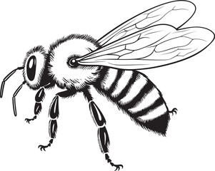 Sophisticated Bee Vector Icon with Bold Black Linework Beautiful Bee Illustration in Refined Black Vector Lines