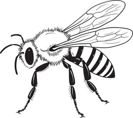 Detailed Bee Drawing in Artistic Black Vector Design Stylish Bee Vector Illustration Featuring Sophisticated Lines