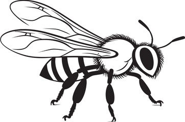 Modern Black Bee Drawing with Elegant Vector Elements Beautiful Bee Logo in Clean Black Vector Line Art Style