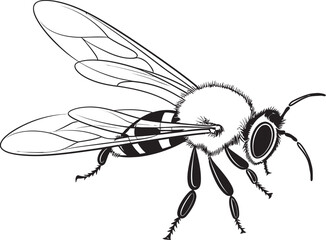Detailed Bee Illustration in Bold Black Vector Elements Graceful Bee Vector Icon Featuring Smooth Black Line Art