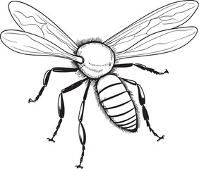 Beautiful Bee Vector Illustration with Bold Black Lines Detailed Bee Drawing Featuring Clean Black Vector Line Art