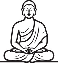 Buddha Meditating in Lotus Pose with Artistic Black Lines Refined Buddha Lotus Pose Logo with Black Vector Elements