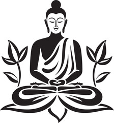 Artistic Buddha in Lotus Position Black Vector Icon Buddha in Lotus Pose Black Outline Vector Logo Design