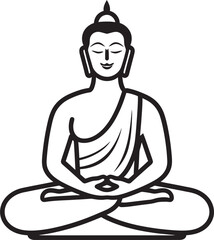 Black Line Art Buddha in Classic Lotus Pose Logo Buddha Silhouette Sitting Calmly in Lotus Pose Vector