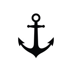 Simple Black Anchor Icon Isolated on White Background Nautical Maritime Symbol