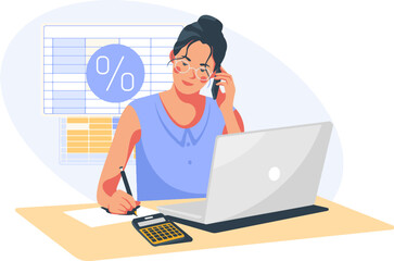 woman calculating finance work with laptop vector illustration