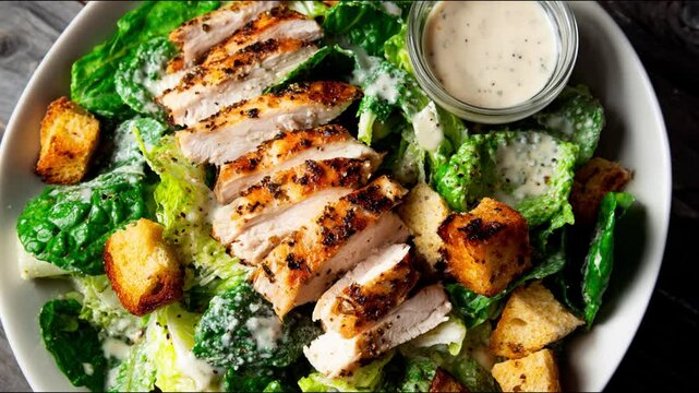 A delicious and healthy chicken Caesar salad.